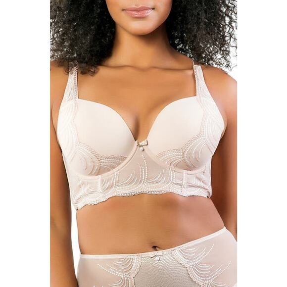 Parfait CAMEO ROSE Pearl Longline Plunge Support Bra US 36C Petal Pink Sexy Lace - Picture 1 of 13